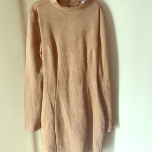 Windsor long sleeve suede open back dress. Nude